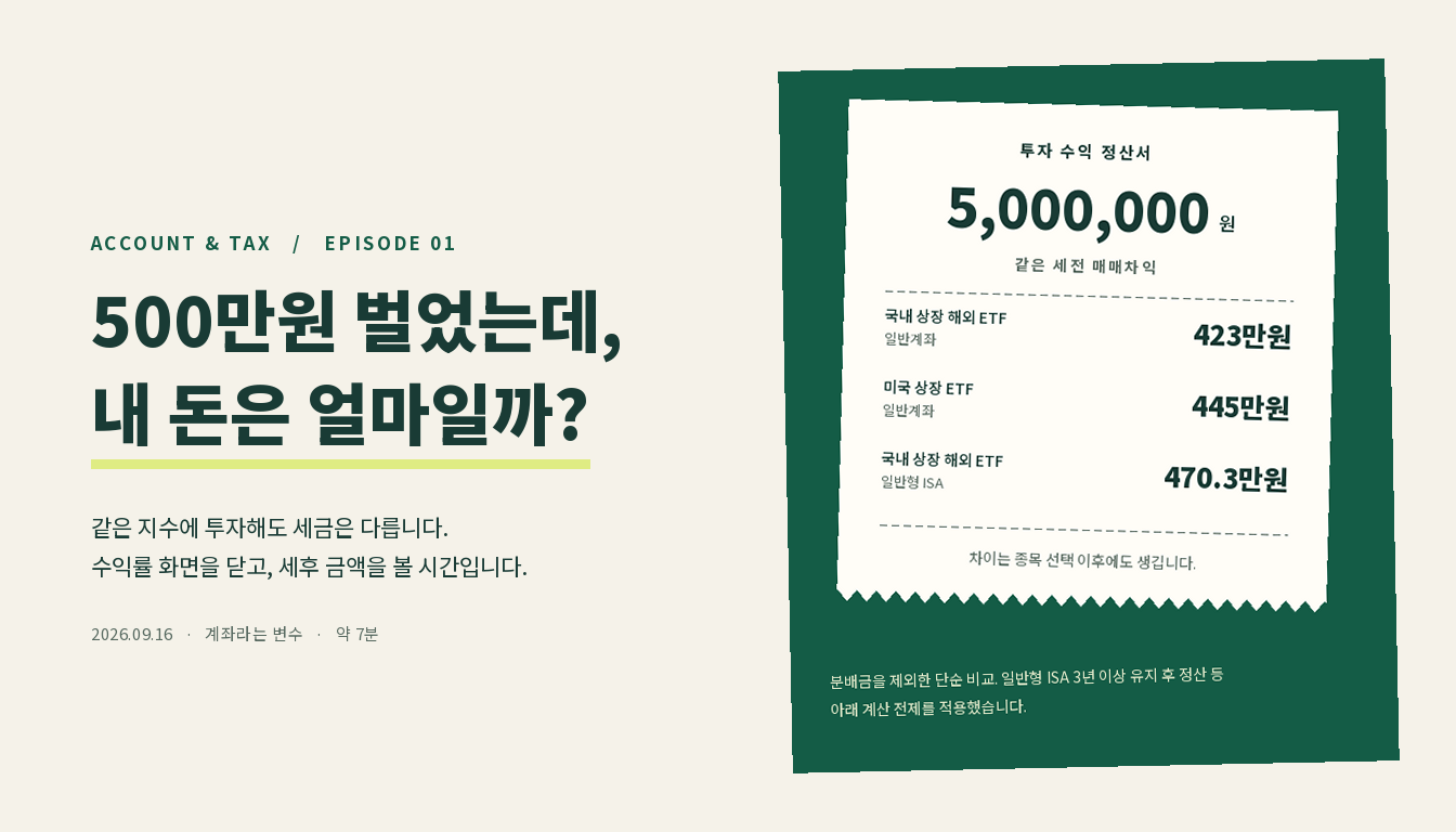 Featured image of post 500만원 벌었는데, 내 돈은 얼마일까? · 계좌와 세금 교과서 ①