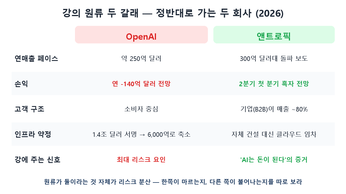 OpenAI와 앤트로픽의 2026년 재무 상황 대조표